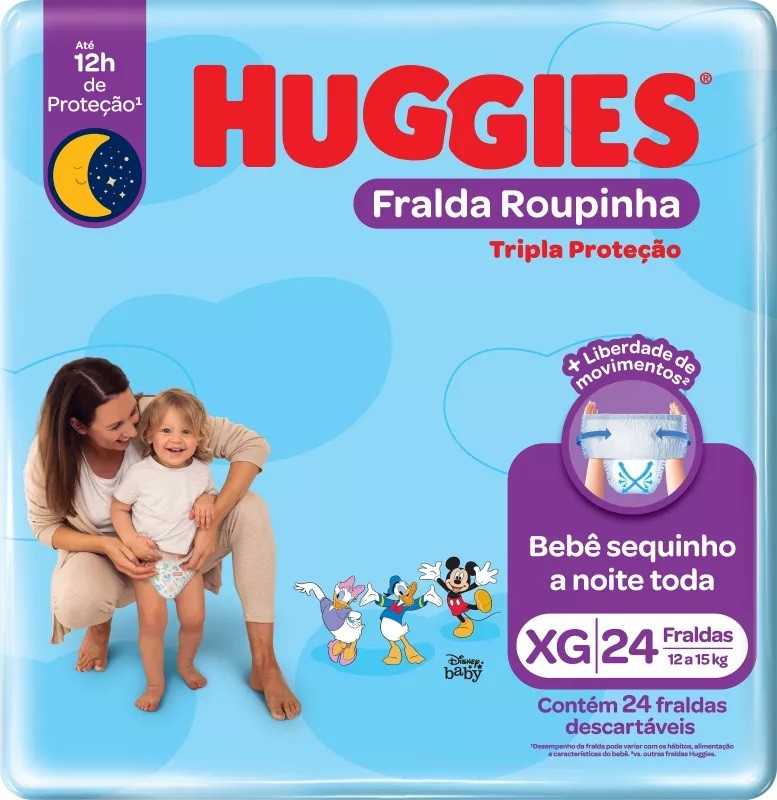 7896007553068 - FRALDA DESCARTÁVEL INFANTIL ROUPINHA HUGGIES TRIPLA PROTEÇÃO XG PACOTE 24 UNIDADES