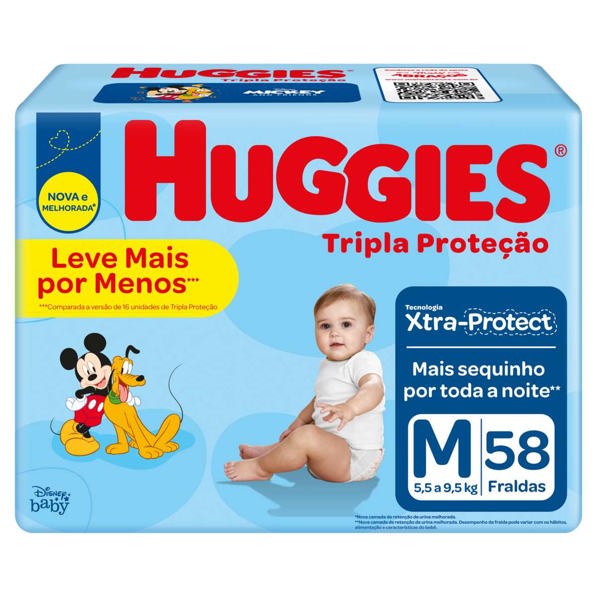 7896007553143 - FRALDA DESCARTÁVEL INFANTIL DISNEY BABY HUGGIES TRIPLA PROTEÇÃO M PACOTE 58 UNIDADES LEVE MAIS PAGUE MENOS