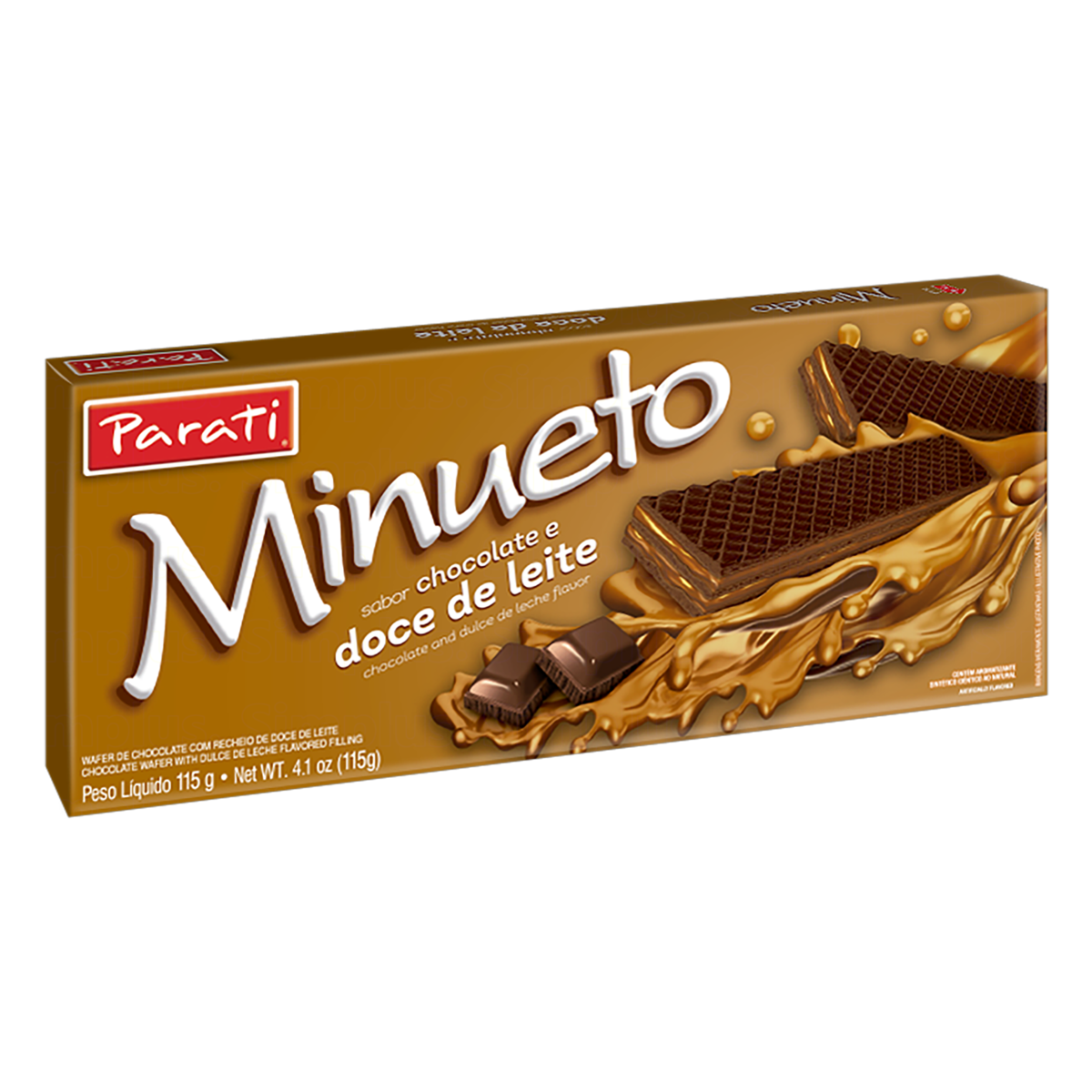 7896011108346 - BISCOITO WAFER CHOCOLATE RECHEIO DOCE DE LEITE MINUETO PACOTE 115G
