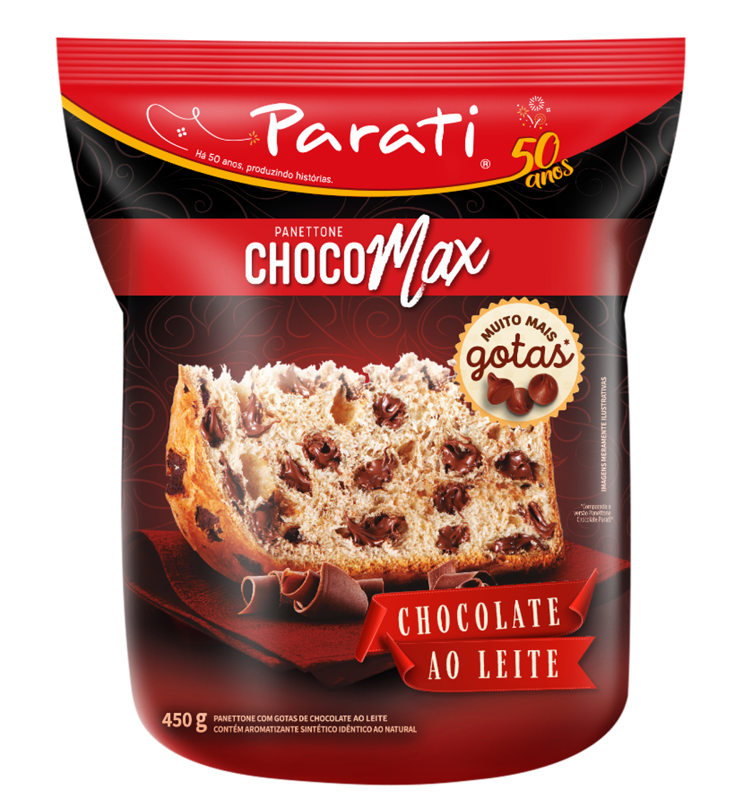 7896011108933 - PANETTONE COM GOTAS DE CHOCOLATE AO LEITE PARATI CHOCO MAX PACOTE 450G