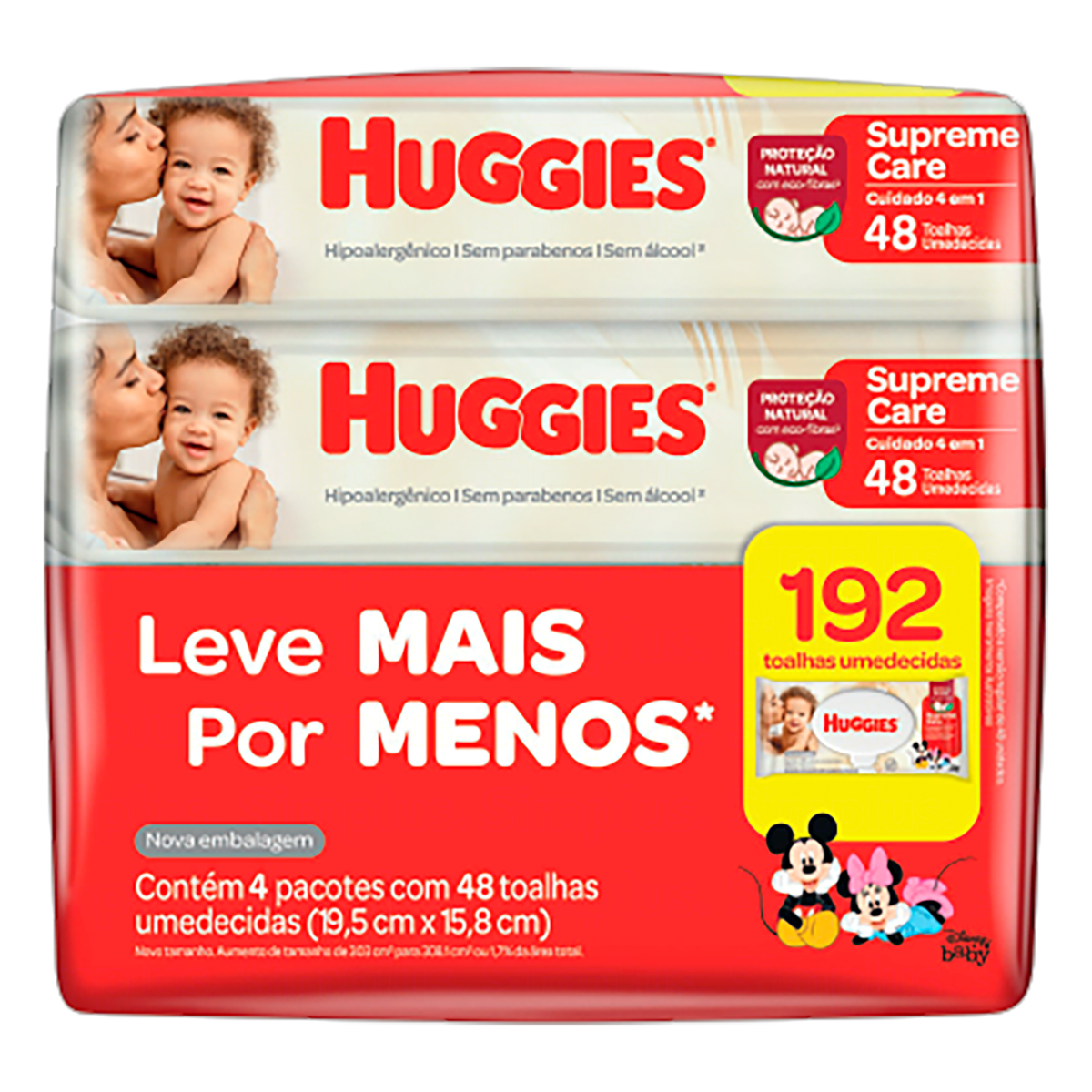 7896018704008 - PACK TOALHA UMEDECIDA INFANTIL DISNEY BABY HUGGIES SUPREME CARE PACOTE 4 UNIDADES LEVE MAIS PAGUE MENOS