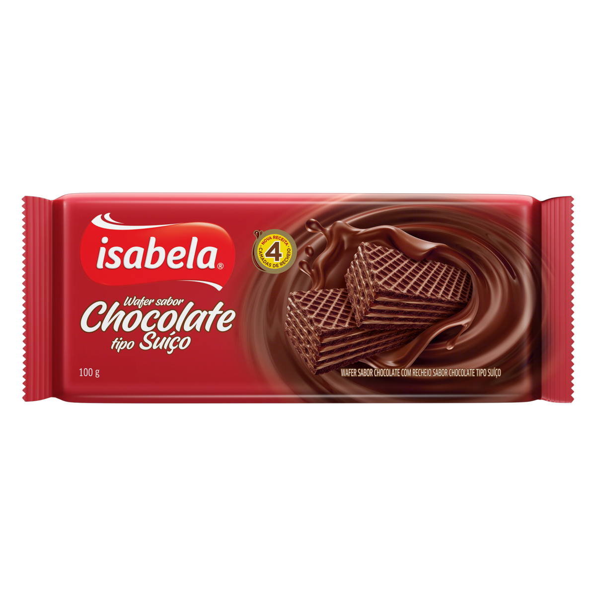 7896022086206 - BISCOITO WAFER CHOCOLATE RECHEIO CHOCOLATE SUÍÇO ISABELA PACOTE 100G