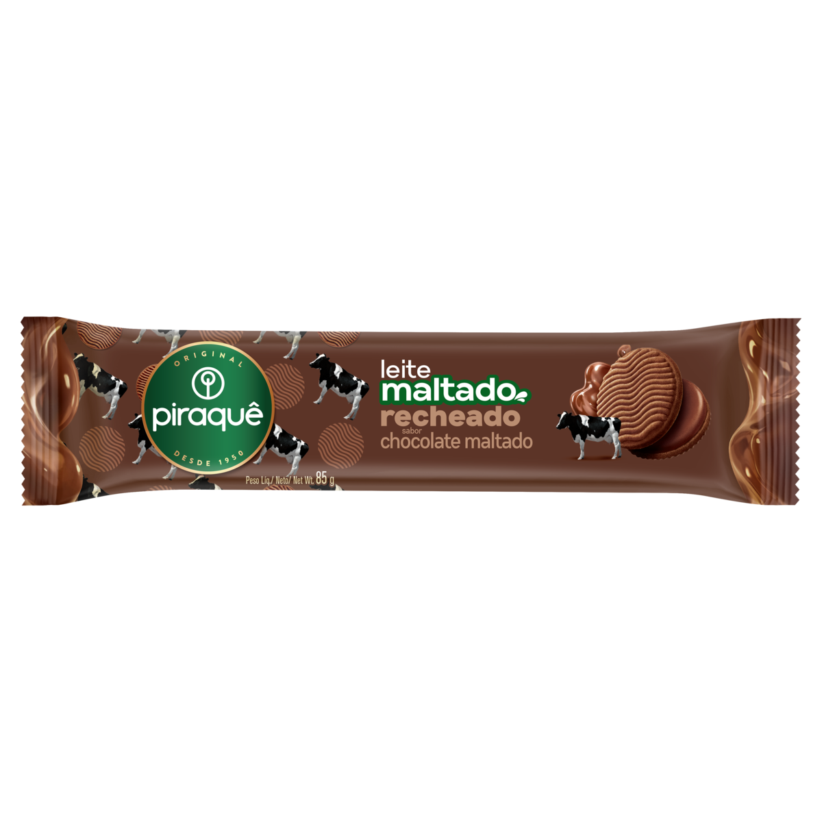 7896024761354 - BISCOITO LEITE MALTADO RECHEIO CHOCOLATE MALTADO PIRAQUÊ PACOTE 85G