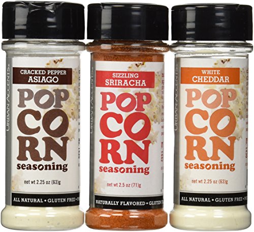 0789603334605 - URBAN ACCENTS ALL NATURAL GLUTEN FREE PREMIUM POPCORN SEASONING VARIETY PACK - CRACKED PEPPER ASIAGO, SIZZLING SRIRACHA, WHITE CHEDDAR