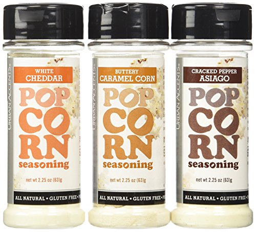 0789603334612 - URBAN ACCENTS ALL NATURAL GLUTEN FREE PREMIUM POPCORN SEASONING VARIETY PACK - BUTTERY CARAMEL CORN, CRACKED PEPPER ASIAGO, WHITE CHEDDAR