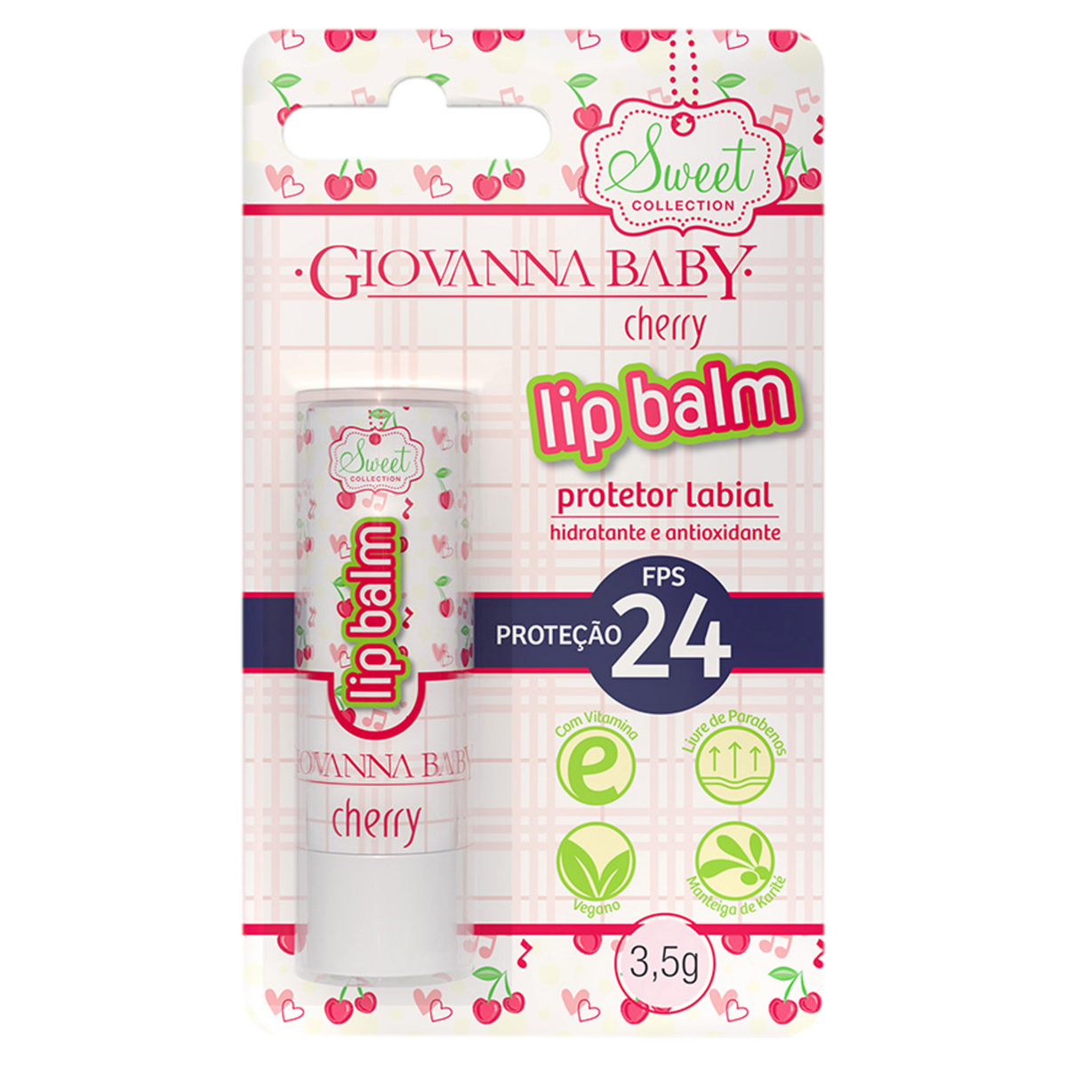 7896044900863 - PROTETOR LABIAL LIP BALM CHERRY FPS 24 GIOVANNA BABY SWEET COLLECTION BLISTER 3,5G
