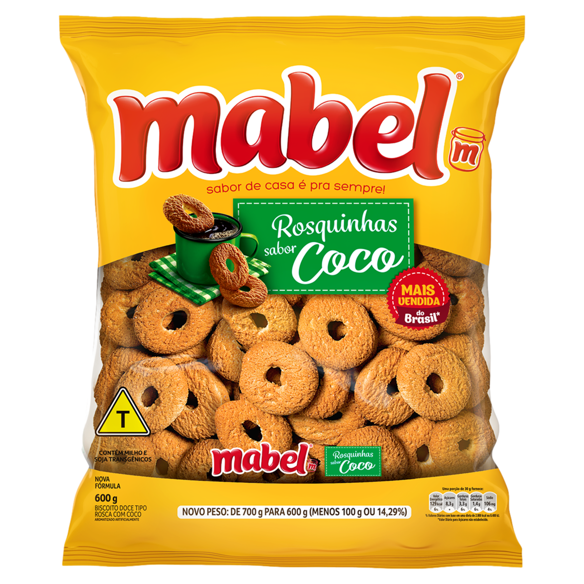 7896071025638 - BISCOITO ROSQUINHA COCO MABEL PACOTE 600G