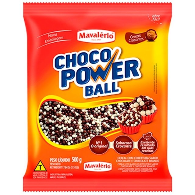 7896072641554 - CEREAL CHOCO POWER BALL MICRO CHOCOLATE E CHOCOLATE BRANCO MAVALÉRIO PACOTE 500G