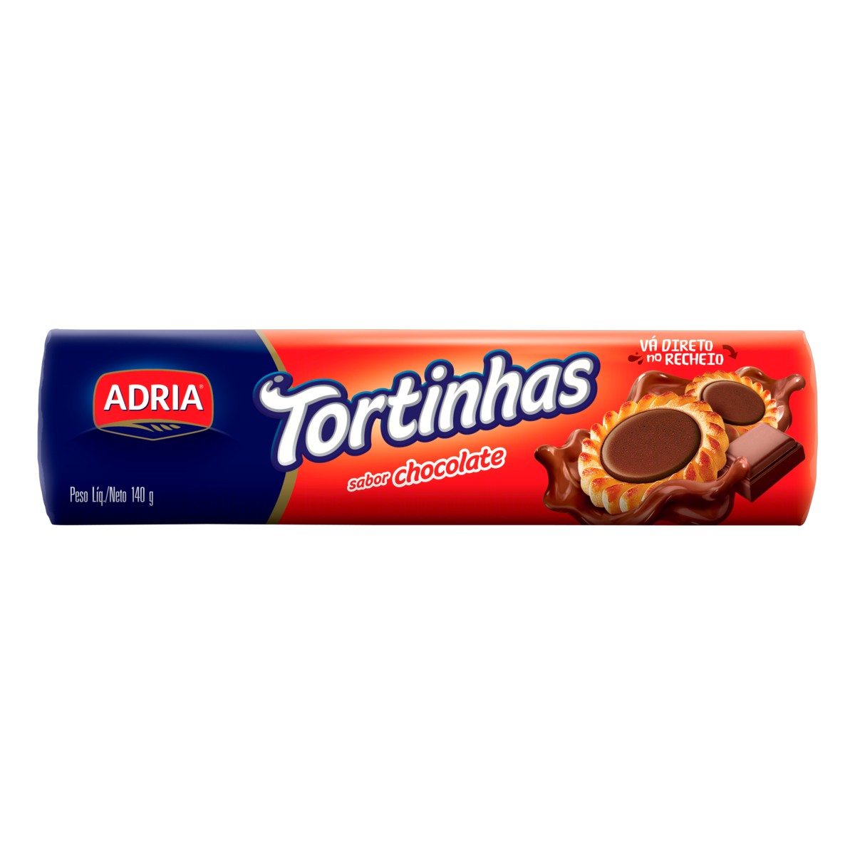7896085086632 - BISCOITO RECHEIO CHOCOLATE ADRIA TORTINHAS PACOTE 140G