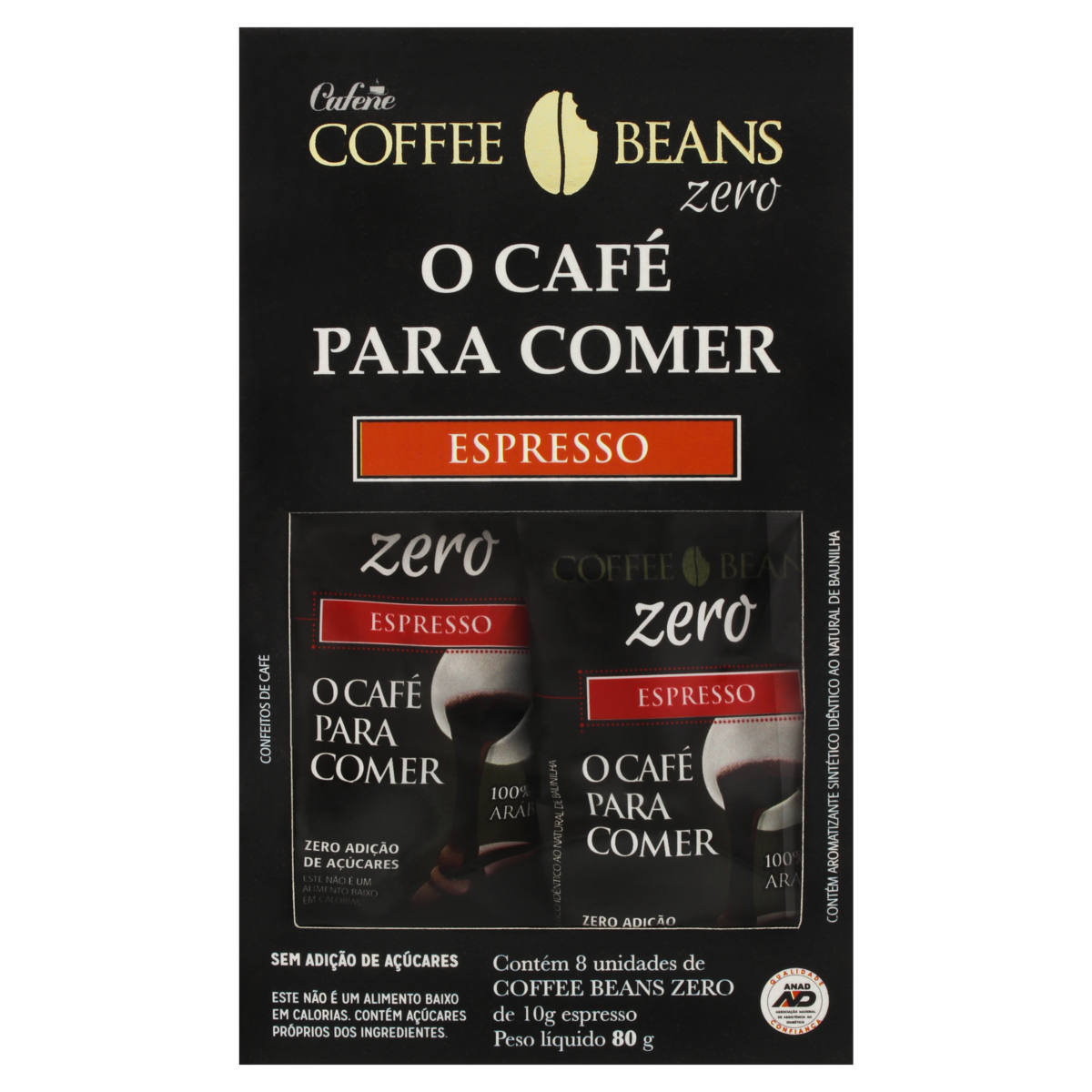 7896094807242 - PACK CONFEITO DE CAFÉ ESPRESSO COFFEE BEANS ZERO CAIXA 80G 8 UNIDADES