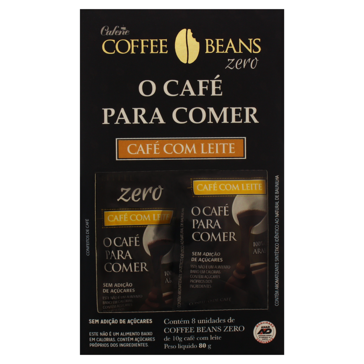 7896094807259 - PACK CONFEITO DE CAFÉ COM LEITE COFFEE BEANS ZERO CAIXA 80G 8 UNIDADES