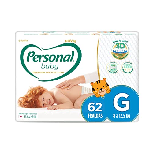 7896110010915 - FRALDA DESCARTÁVEL INFANTIL PERSONAL BABY PREMIUM PROTECTION G PACOTE 62 UNIDADES
