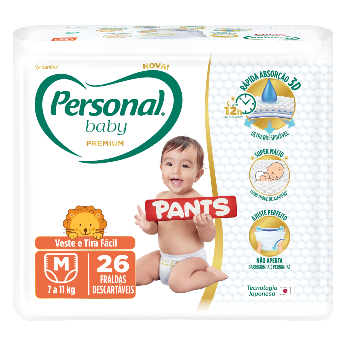 7896110011356 - FRALDA DESCARTÁVEL PANTS PERSONAL BABY PREMIUM M PACOTE 26 UNIDADES