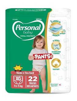 7896110011967 - FRALDA DESCARTÁVEL PANTS PERSONAL BABY TOTAL PROTECT XG PACOTE 22 UNIDADES