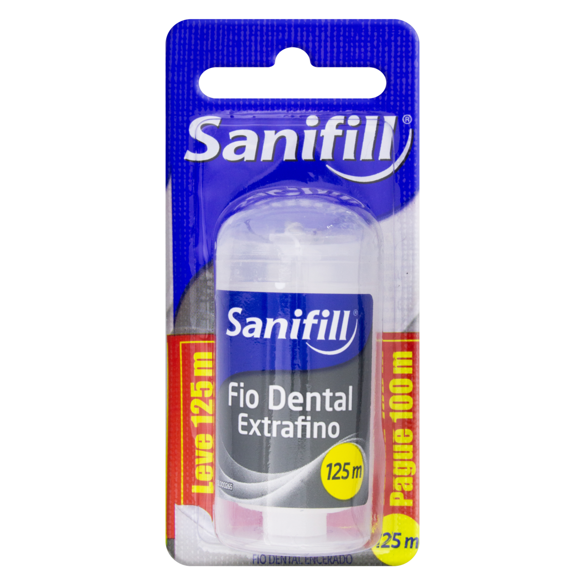 7896114302368 - FIO DENTAL EXTRAFINO SANIFILL BLISTER LEVE 125M PAGUE 100M