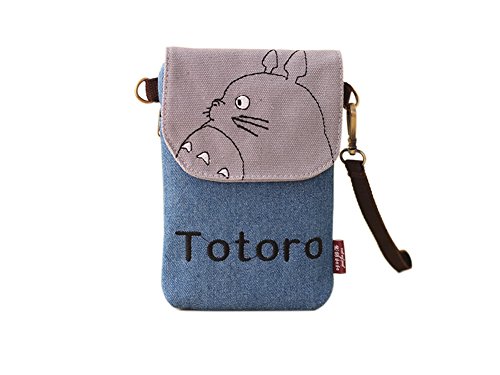 7896156503846 - WILDFORLIFE MY NEIGHBOR TOTORO CANVAS PHONE BAG POUCH/PURSE WITH SHOULDER AND WRIST STRAPS (BLUE)
