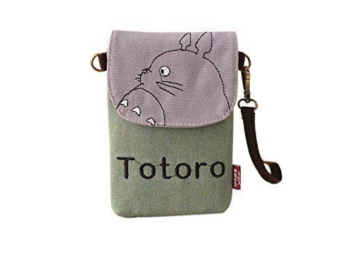 7896156503853 - WILDFORLIFE MY NEIGHBOR TOTORO CANVAS PHONE BAG POUCH/PURSE WITH SHOULDER AND WRIST STRAPS (GREEN)