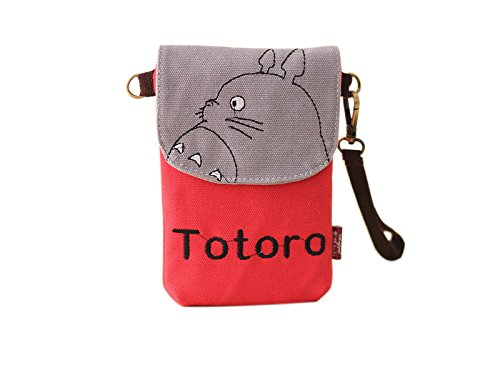7896156503860 - WILDFORLIFE MY NEIGHBOR TOTORO CANVAS PHONE BAG POUCH/PURSE WITH SHOULDER AND WRIST STRAPS (RED)