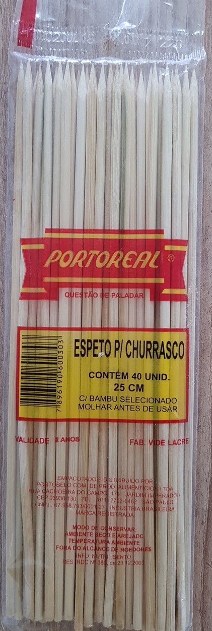 7896190600303 - ESPETO DE BAMBU PORTOREAL P/ CHURRASCO 25CM
