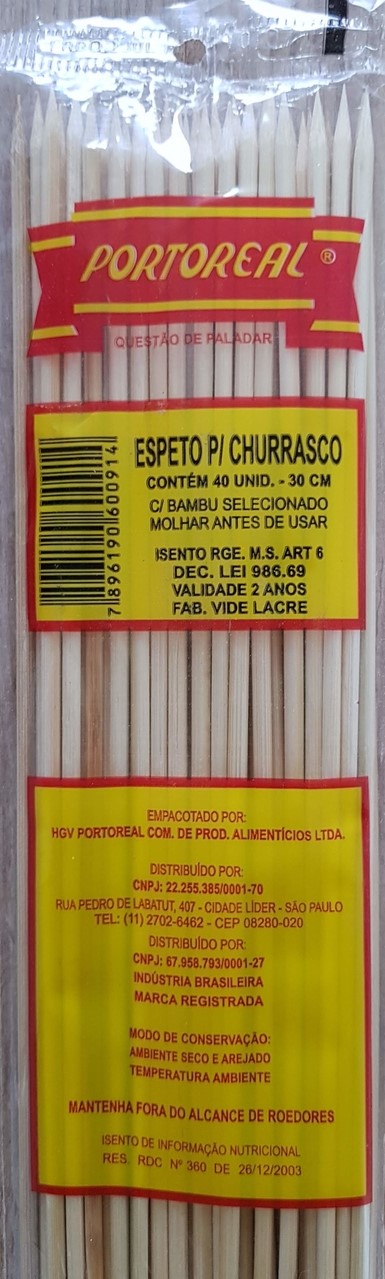 7896190600914 - ESPETO DE BAMBU PORTOREAL P/ CHURRASCO 30CM