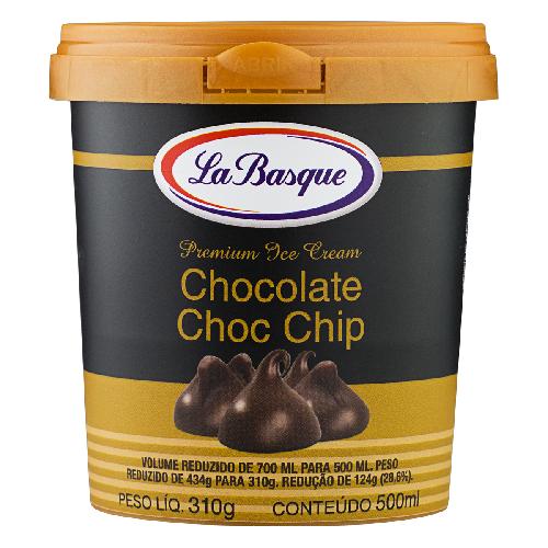 7896209256507 - SORVETE CHOCOLATE CHOC CHIP LA BASQUE PREMIUM ICE CREAM POTE 500ML