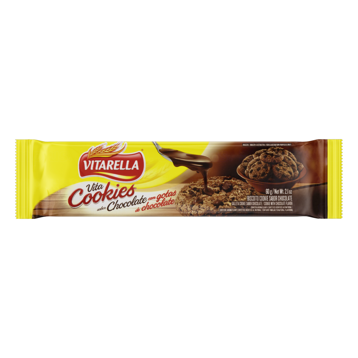 7896213004118 - BISCOITO COOKIE CHOCOLATE COM GOTAS DE CHOCOLATE VITARELLA VITA PACOTE 60G