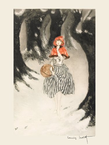 7896241189016 - GIRL LITTLE RED RIDING HOOD WOLF WOODS FOREST BY LOUIS ICART TOULOUSE FRANCE FRENCH ARTIST 12 X 16 IMAGE SIZE VINTAGE POSTER REPRODUCTION