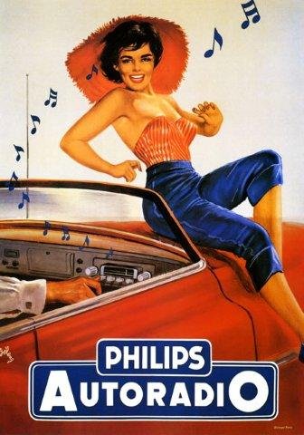 7896241220191 - CANVAS RED CAR AUTOMOBILE PHILIPS AUTORADIO GIRL MUSIC RADIO PIN-UP GIRL MODEL 12 X 16 INCHES IMAGE SIZE POSTER REPRODUCTION ON CANVAS. MORE SIZES AVAILABLE!!