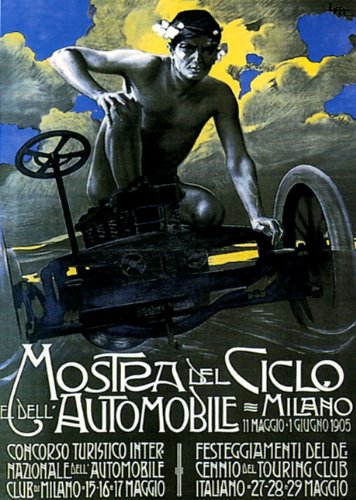7896241242216 - CANVAS 1905 AUTOMOBILE CLUB CAR RACE GRAND PRIX SHOW NAKED MAN EXPOSITION MILANO MILAN ITALY ITALIA 16 X 24 INCHES IMAGE SIZE POSTER REPRODUCTION ON CANVAS. MORE SIZES AVAILABLE!!