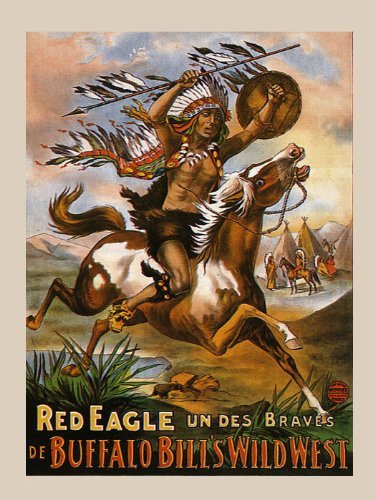 7896241248966 - CANVAS INDIAN RIDING PINTO HORSE RED EAGLE BUFFALO BILL WILD WEST 16 X 22 INCHES IMAGE SIZE POSTER REPRODUCTION ON CANVAS. MORE SIZES AVAILABLE!!