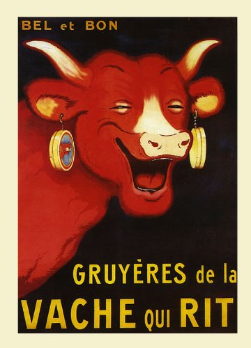 7896241253359 - CANVAS CHEESE FOOD RED COW EARRINGS MILK GRUYERES DE LA VACHE QUI RIT FRANCE FRENCH 12 X 16 INCHES IMAGE SIZE POSTER REPRODUCTION ON CANVAS. MORE SIZES AVAILABLE!!