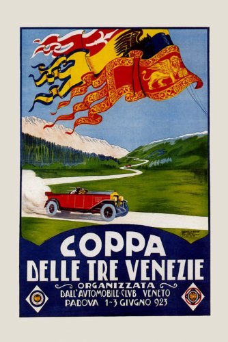 7896241269343 - CANVAS HAM RACE CAR GRAND PRIX COPPA DELLE TRE VENEZIE VENICE 1923 ITALY ITALIA 12 X 16 IMAGE SIZE . VINTAGE POSTER ON CANVAS. ART REPRODUCTION . WE HAVE OTHER SIZES AVAILABLE!