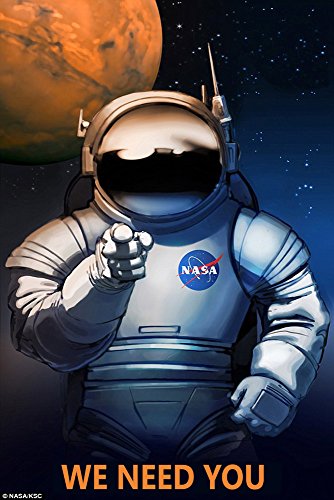 7896241365458 - ASTRONAUT WE NEED YOU JOB ON MARS MOON NASA SPACESHIP TRAVEL SCI-FI VINTAGE POSTER REPRO (16 X 24 IMAGE MATTE PAPER)
