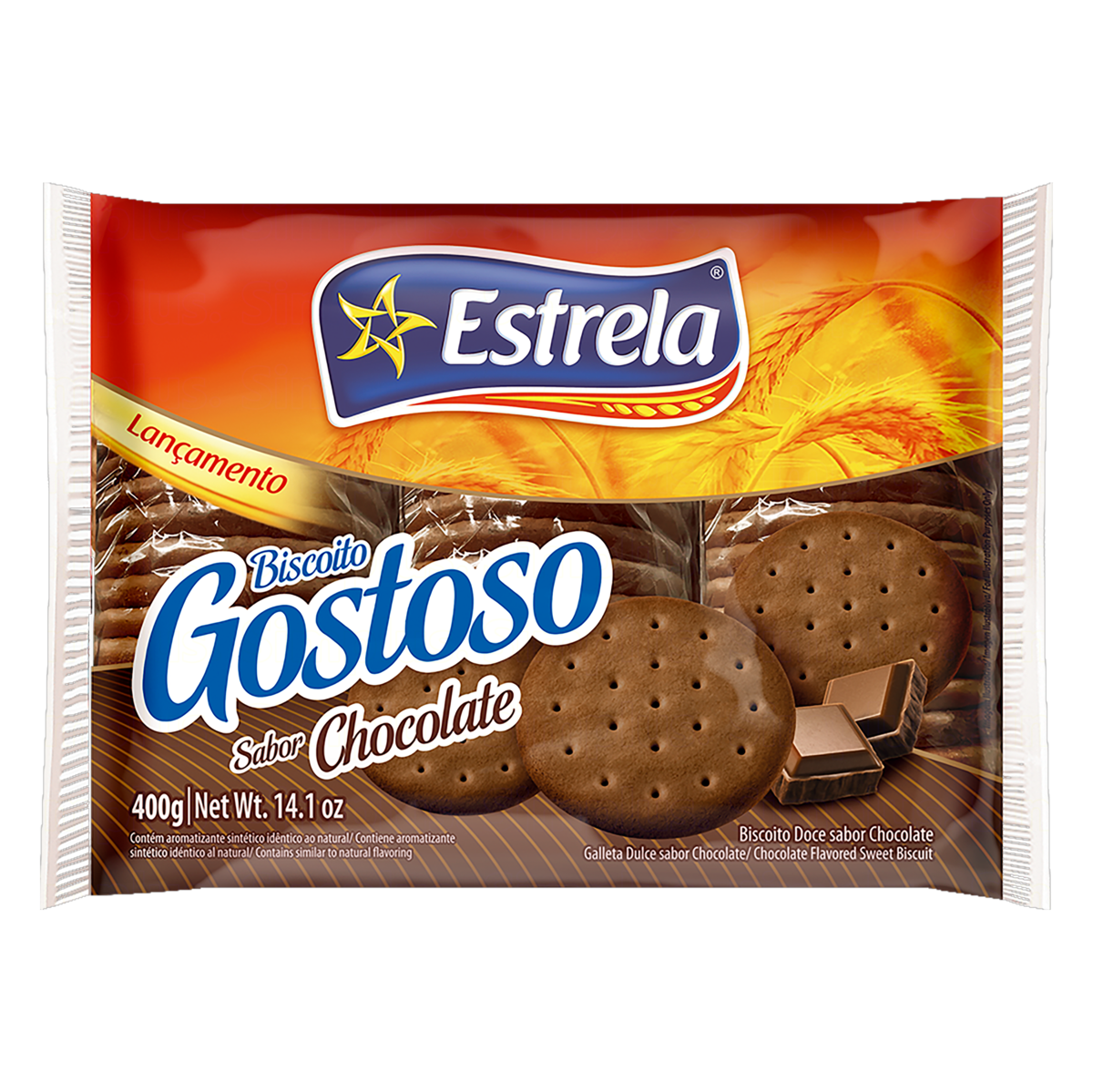 7896264670485 - BISCOITO CHOCOLATE ESTRELA GOSTOSO PACOTE 400G