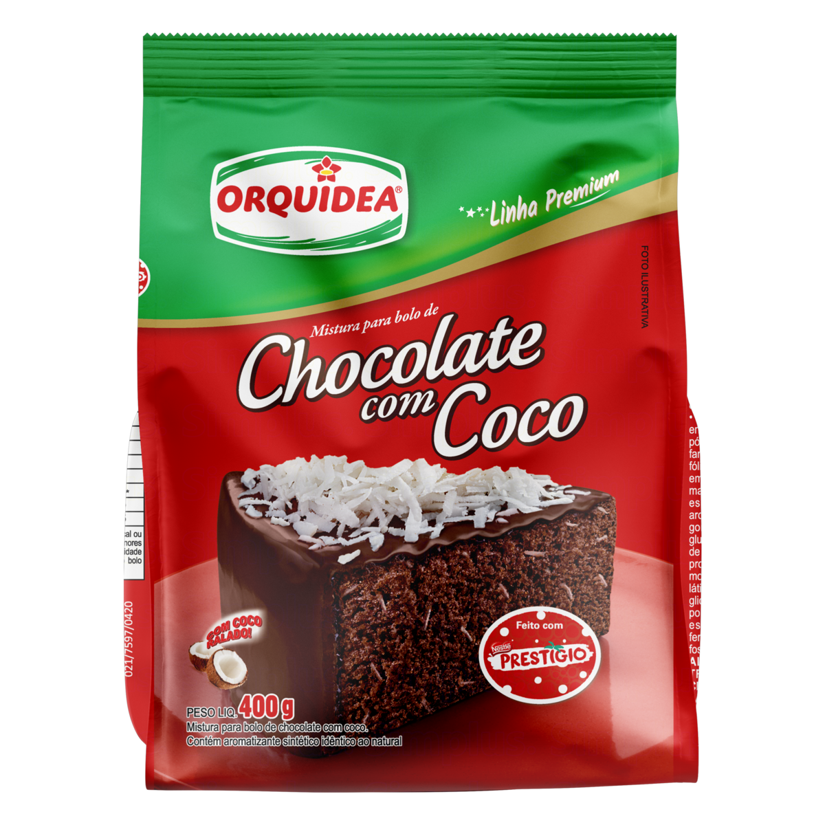 7896412851186 - MISTURA PARA BOLO CHOCOLATE COM COCO ORQUÍDEA PREMIUM PACOTE 400G