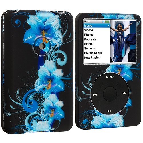 0789655161259 - BLUE FLOWERS HARD RUBBERIZED DESIGN CASE COVER FOR APPLE IPOD CLASSIC