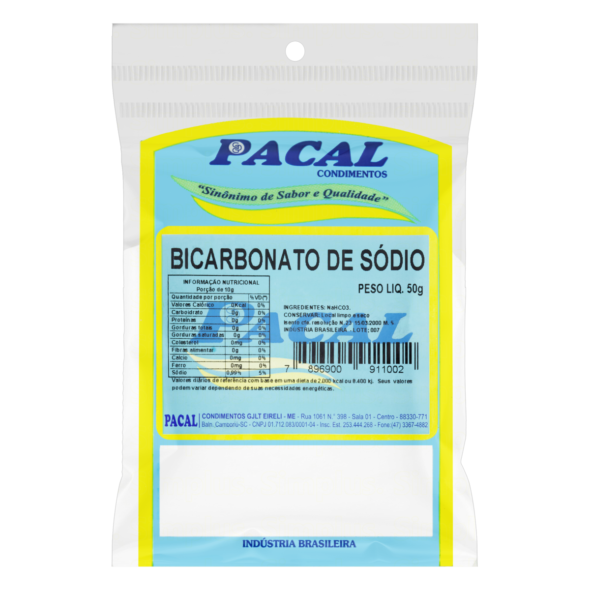 7896900911002 - BICARBONATO DE SÓDIO PACAL PACOTE 50G