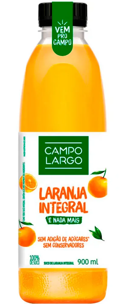 7896931614163 - SUCO INTEGRAL LARANJA CAMPO LARGO GARRAFA 900ML