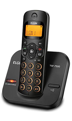 7897013558962 - TELEFONE SEM FIO TSF 7500 PRETO COM DISPLAY LCD LARANJA BIVOLT - ELGIN