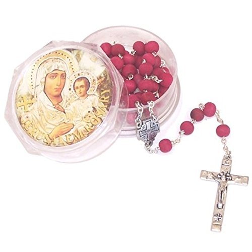 7897556935473 - ROSARY BEADS CATHOLIC NECKLACE CHRISTIAN PENDANT PRAYER BLESSED WOOD LONG ISRAEL RED