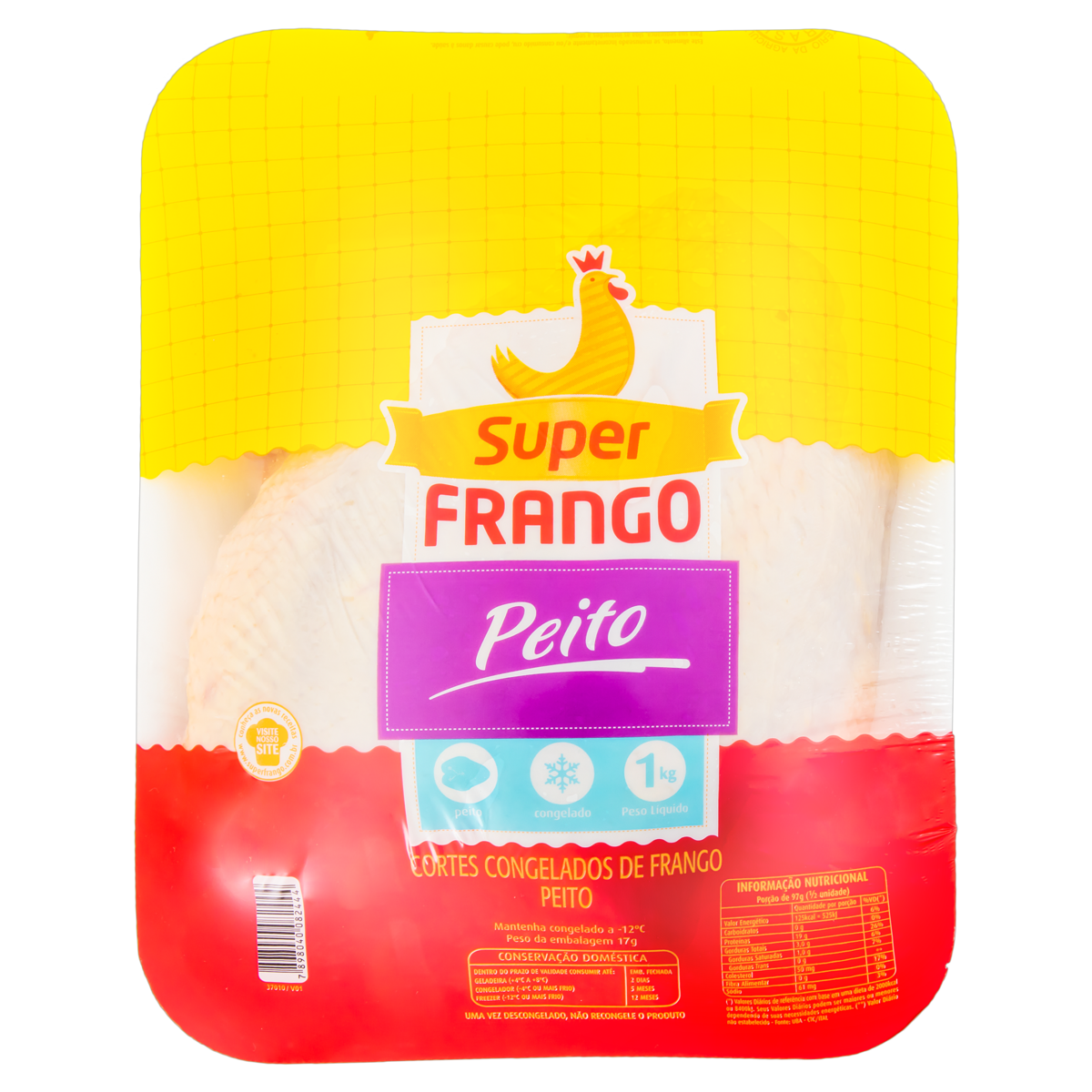 7898040082444 - PEITO DE FRANGO CONGELADO SUPER FRANGO 1KG