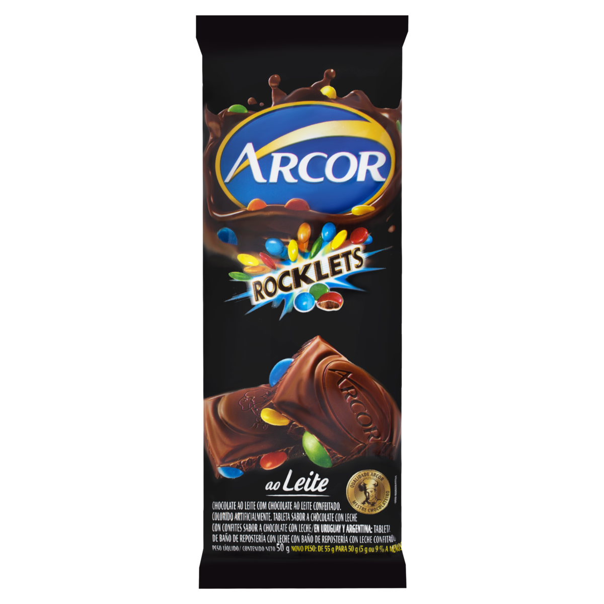 7898142862500 - CHOCOLATE AO LEITE ROCKLETS ARCOR PACOTE 50G