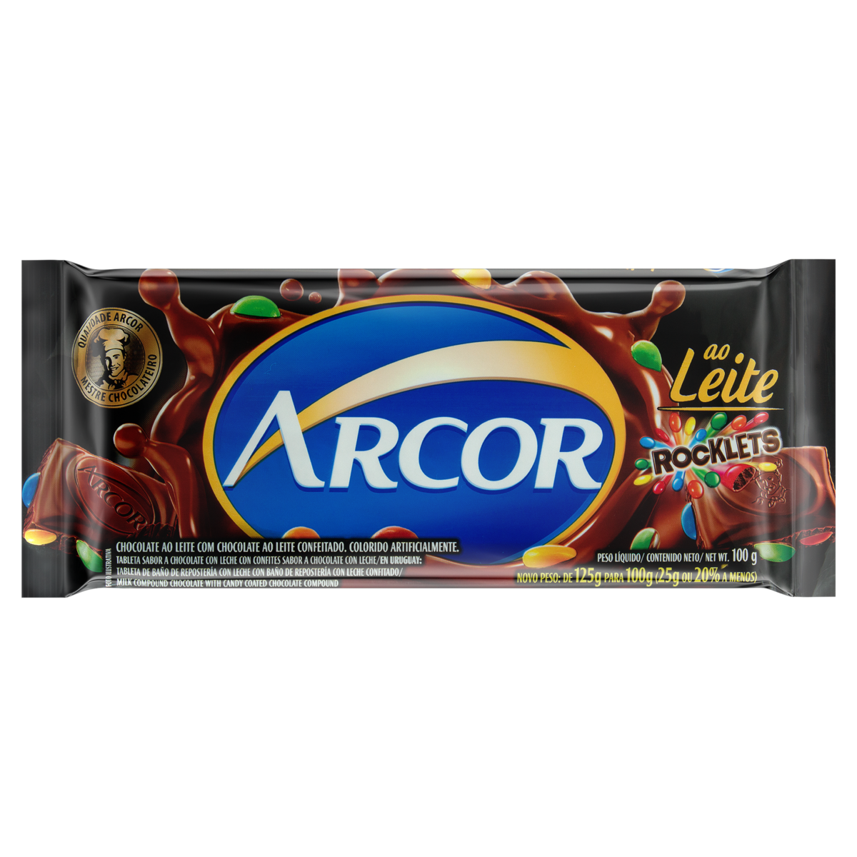 7898142863095 - CHOCOLATE AO LEITE ROCKLETS ARCOR PACOTE 100G