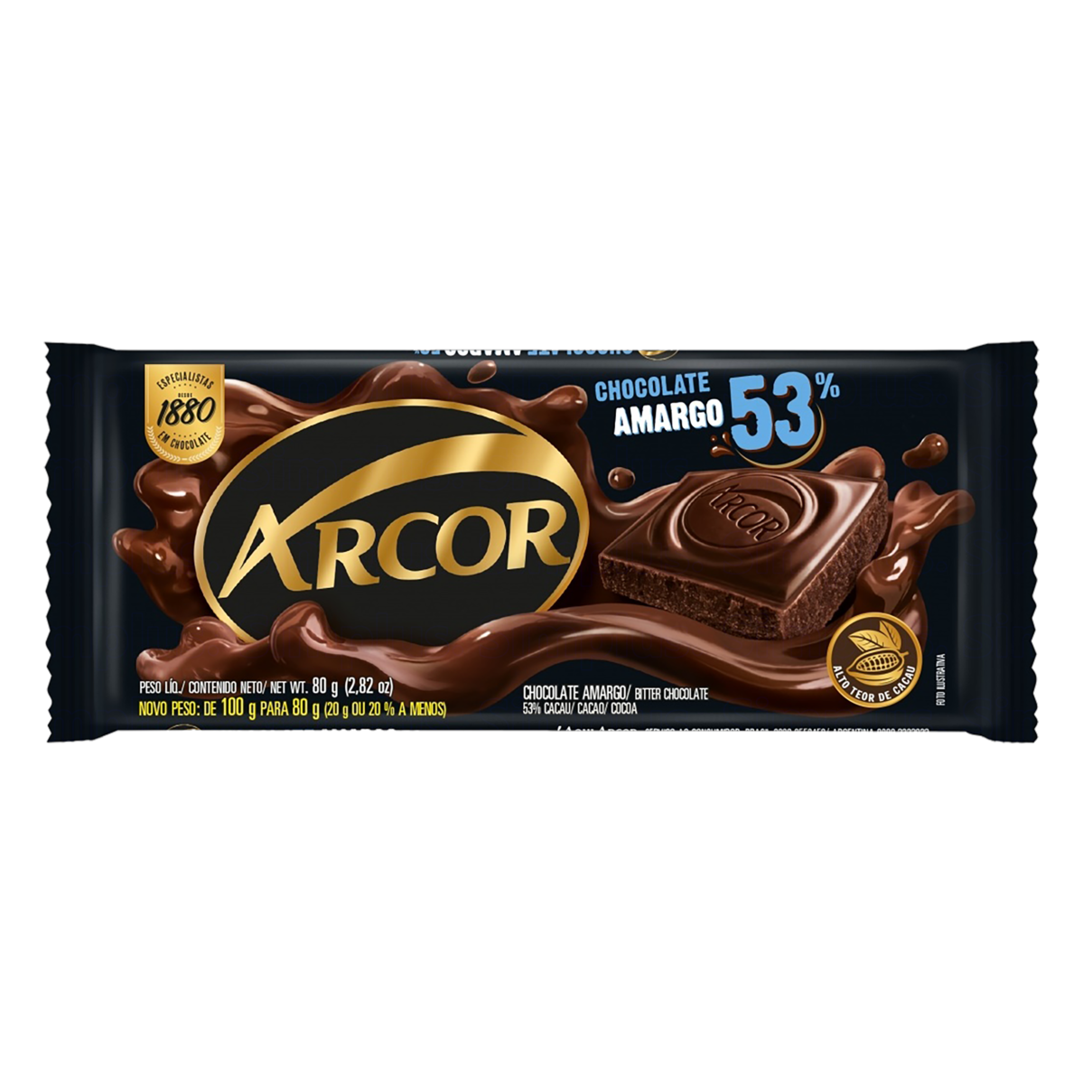 7898142863859 - CHOCOLATE AMARGO 53% CACAU ARCOR PACOTE 80G