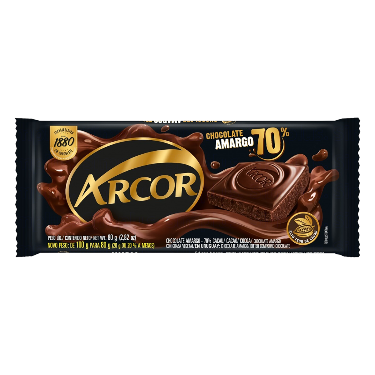 7898142863897 - CHOCOLATE AMARGO 70% CACAU ARCOR PACOTE 80G