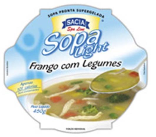 7898148776160 - SOPA CONGELADA FRANGO COM LEGUMES LIGHT SEM GLÚTEN SACIA SPA LINE POTE 450G