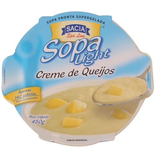 7898148776214 - SOPA CONGELADA CREME DE QUEIJOS LIGHT SACIA SPA LINE POTE 450G