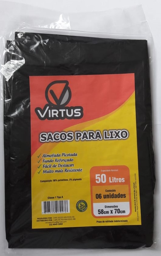 7898348079276 - SACO DE LIXO VIRTUS 50L C/6 PRETO