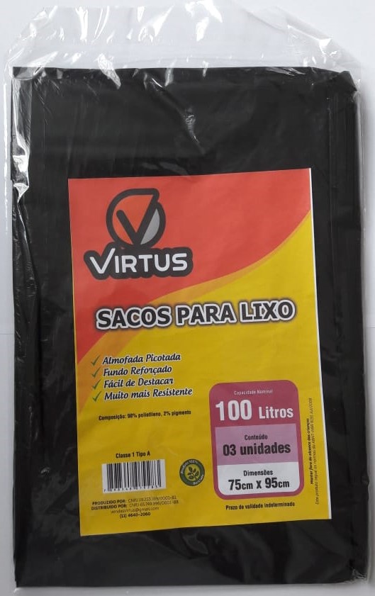 7898348079283 - SACO DE LIXO VIRTUS 100L C/3 PRETO