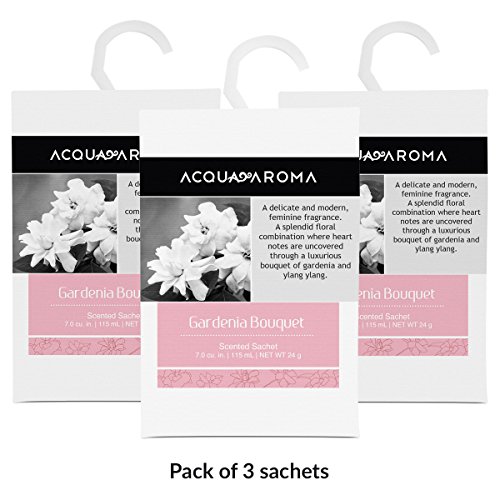 7898485944345 - ACQUA AROMA EVERYDAY COLLECTION GARDENIA BOUQUET SCENTED SACHET 7.0 CU. IN. (115ML/24G) - PACK OF 3 SACHETS